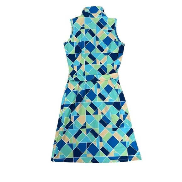 J. Mclaughlin Dolly Catalina Cloth Sleeveless Dress Belted Green/Blue Print XS - Picture 4 of 15